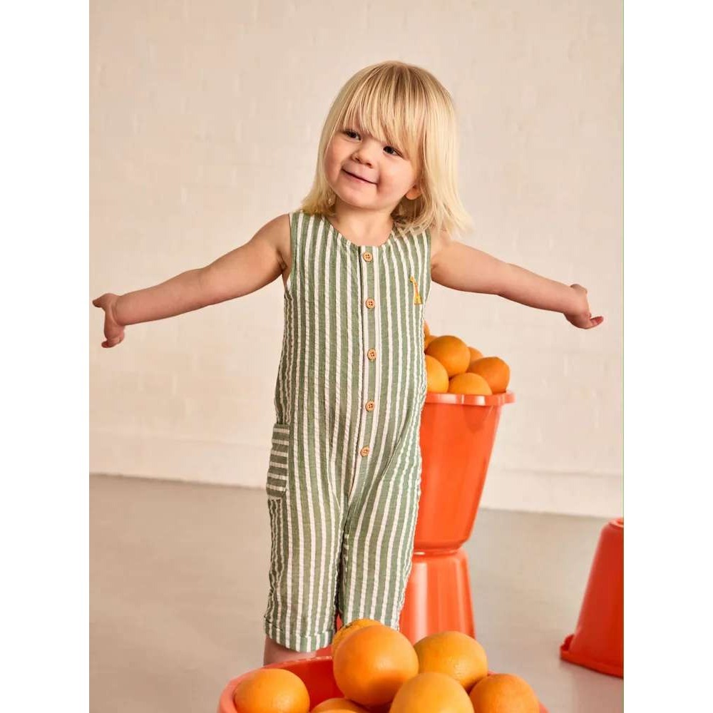 JoJo Maman Bébé Sage Green Giraffe Button Front Stripe Romper 12-18M